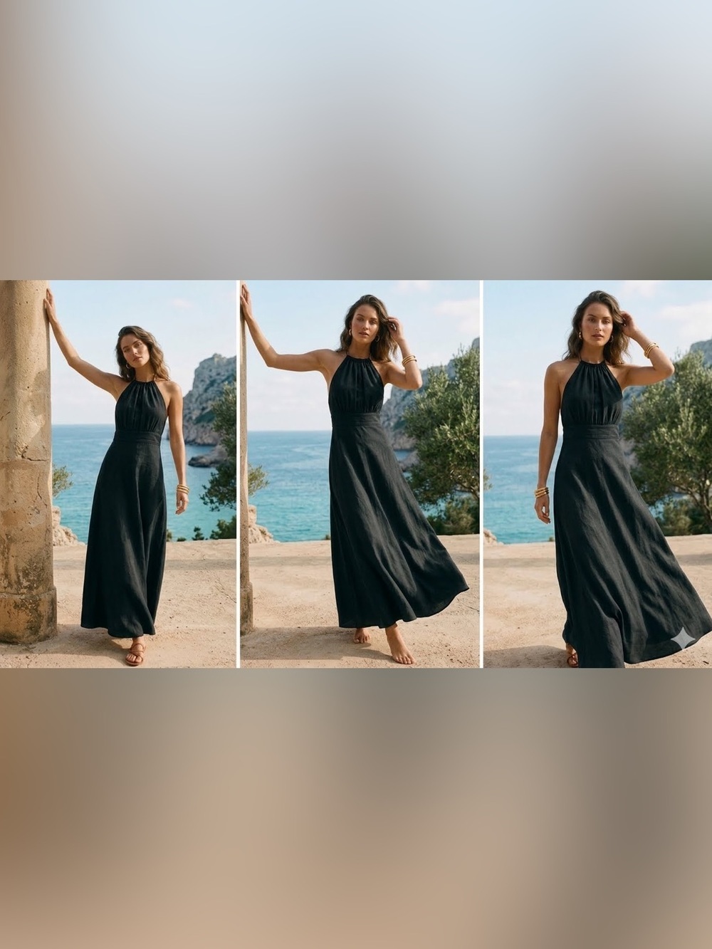 Banana Republic Women's Linen Halter Maxi Dress, black